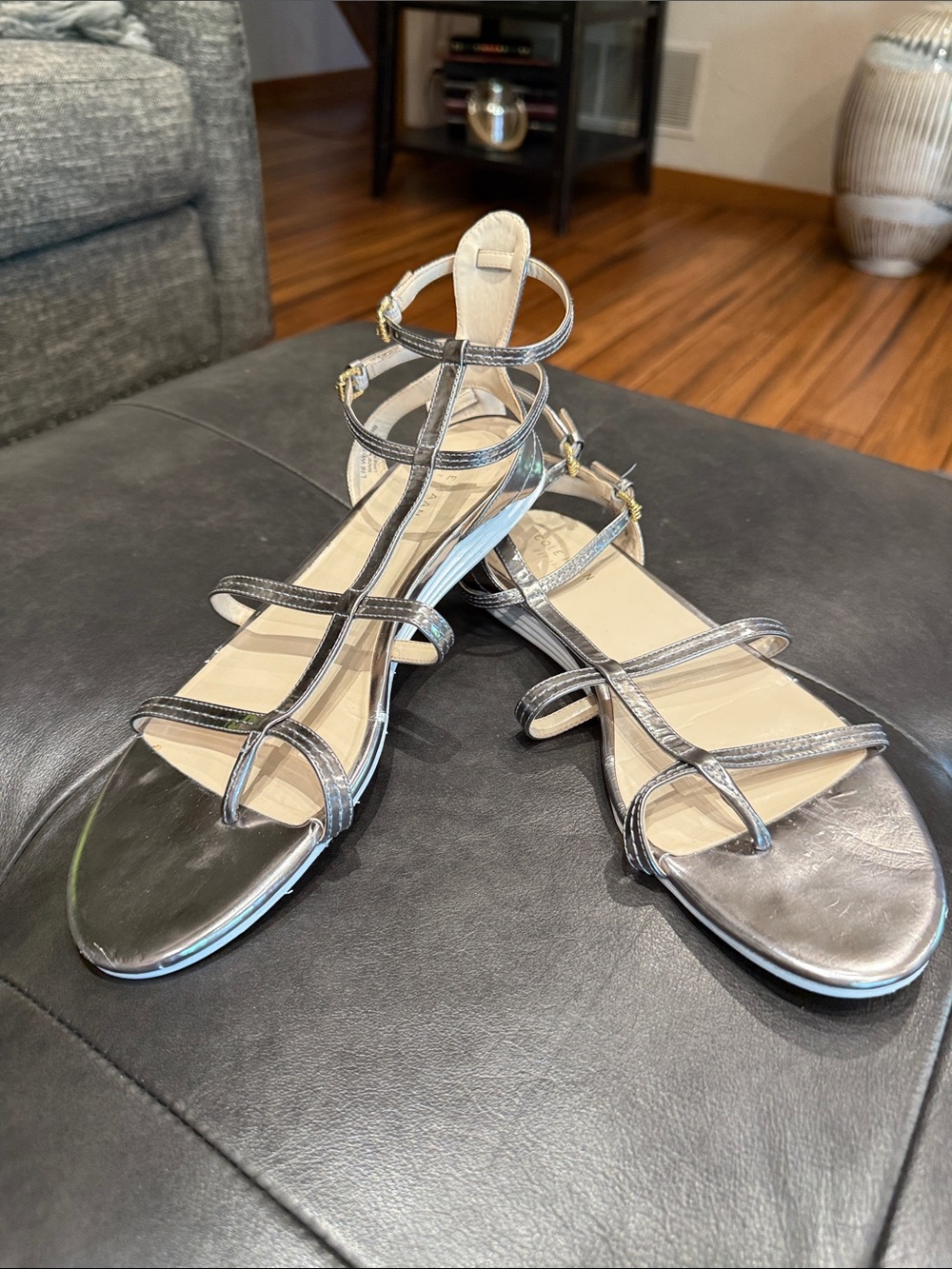Cole Haan Metallic Silver Strappy Flat Sandals